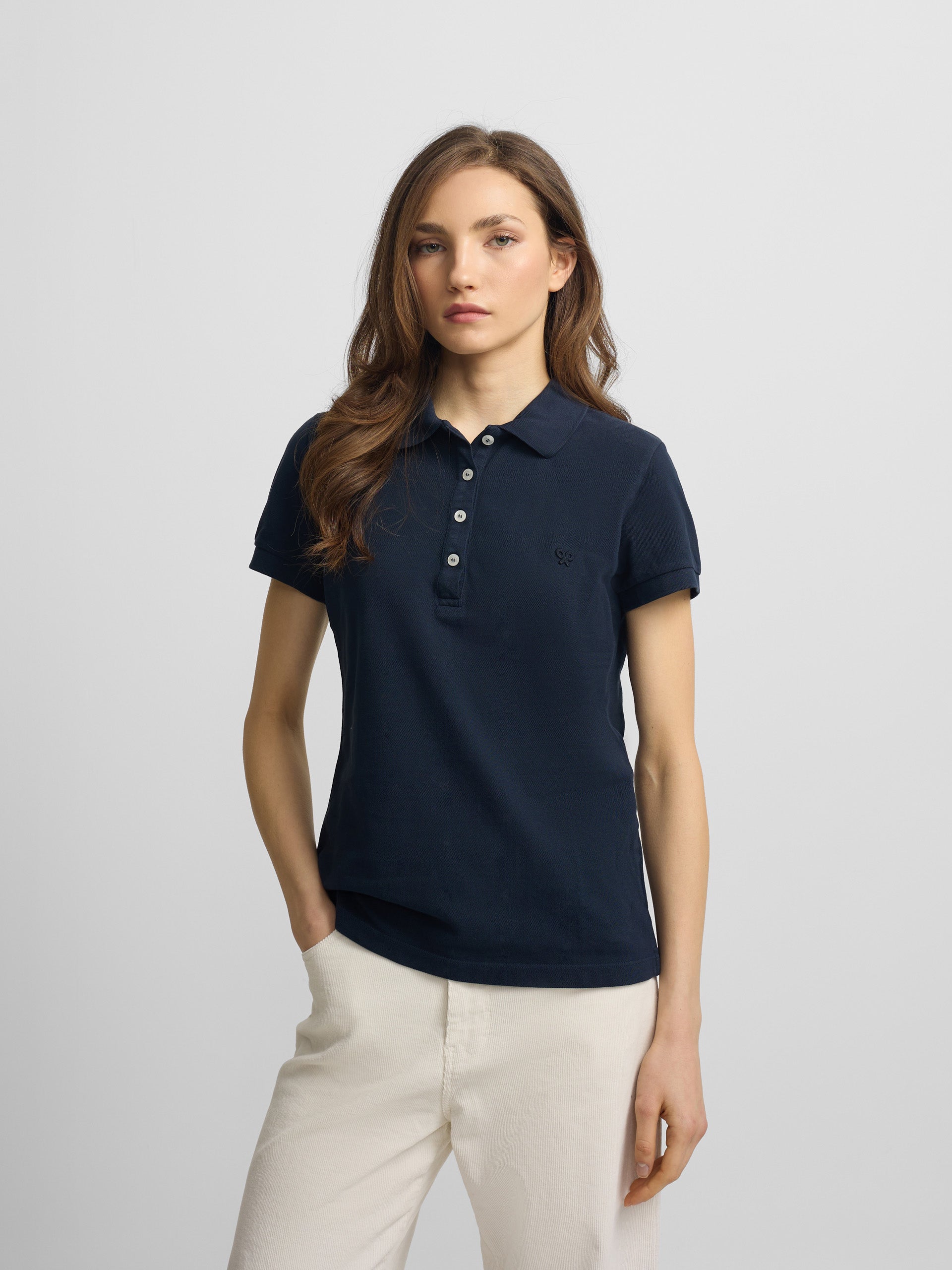 classic navy blue women's polo shirt