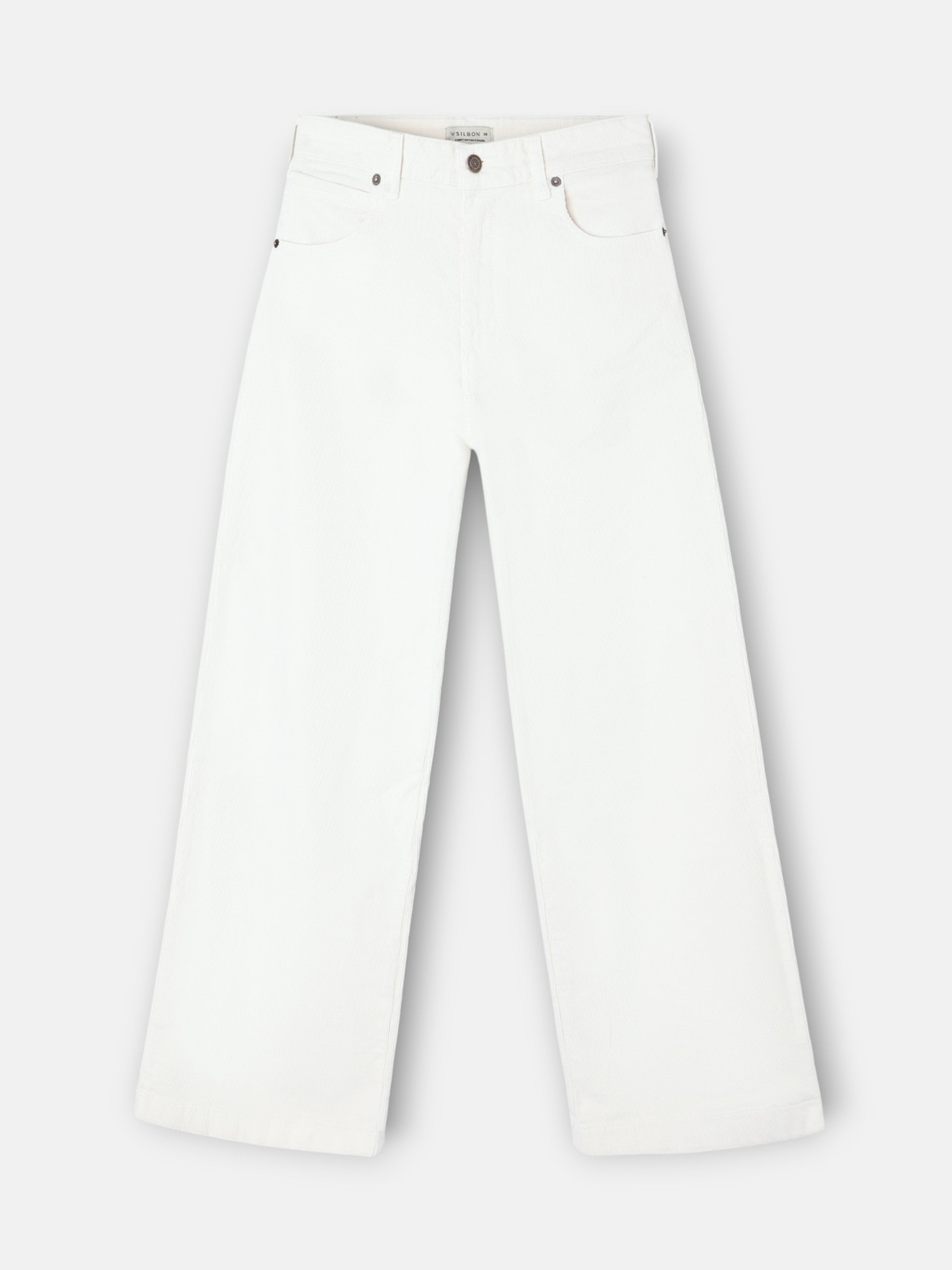 Calças de mulher de perna larga em bombazina cru