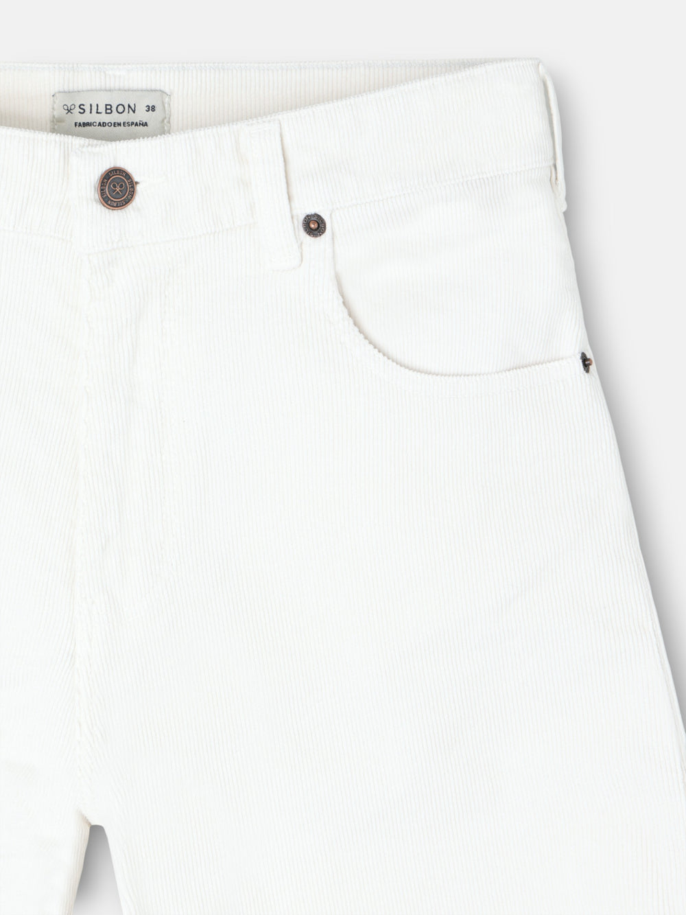 Calças de mulher de perna larga em bombazina cru