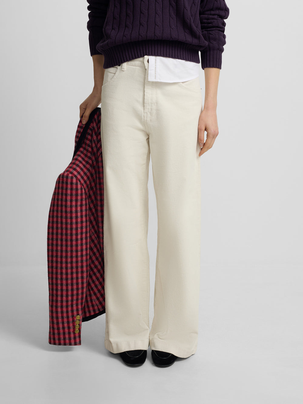 Pantalon woman wide Leg pana crudo