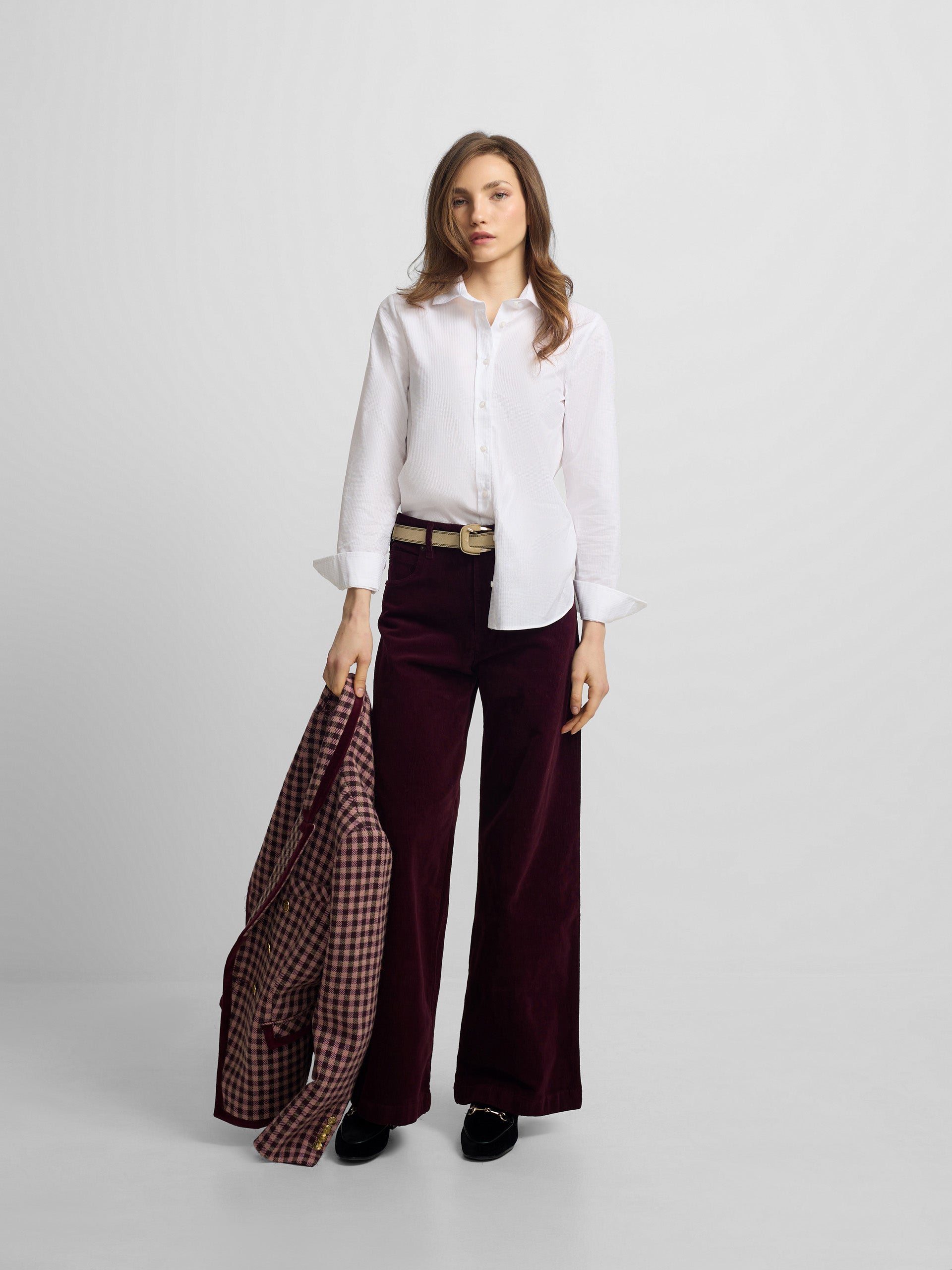 Pantalon woman wide leg pana burdeos