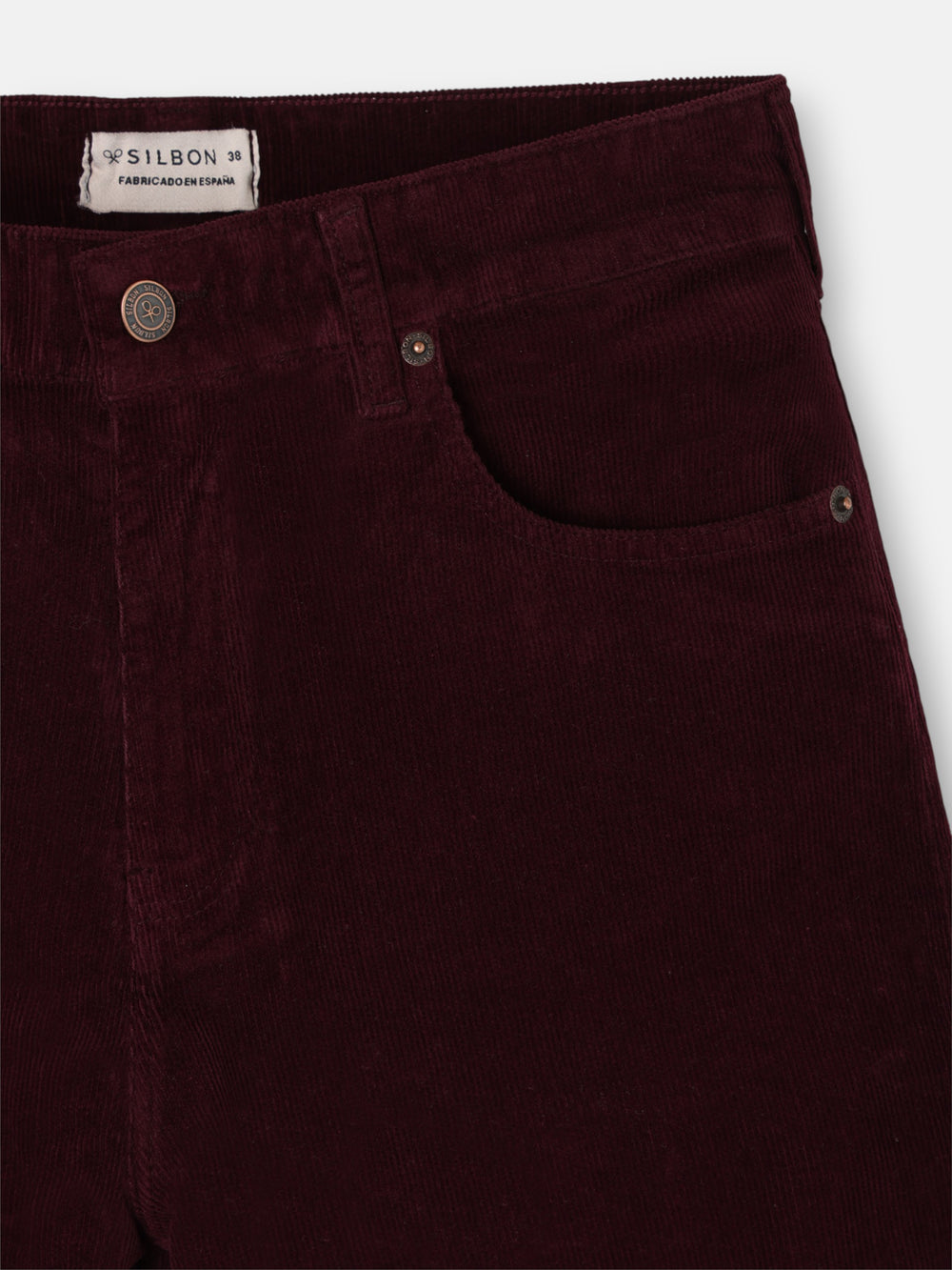 Calças de mulher de perna larga em bombazina bordô