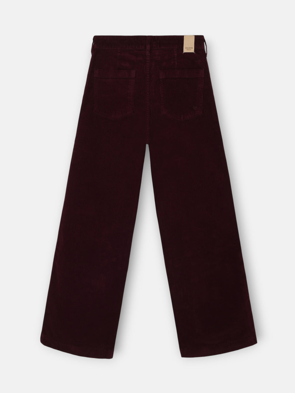 Calças de mulher de perna larga em bombazina bordô