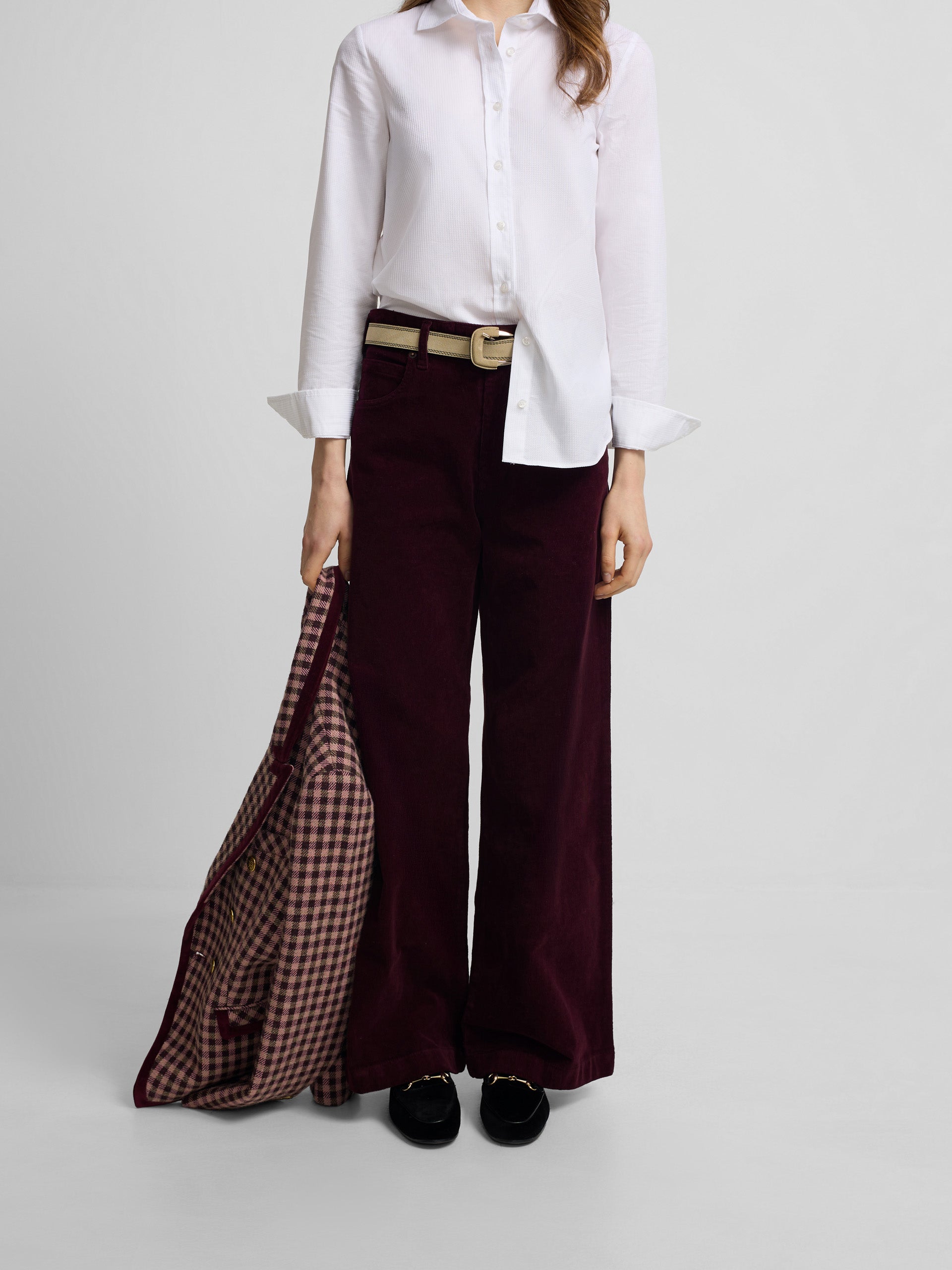 Pantalon woman wide leg pana burdeos
