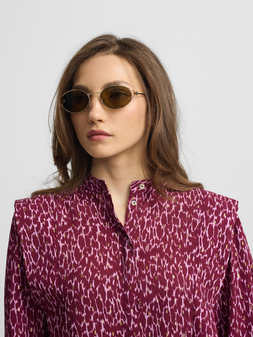 Blusa estampada com lurex roxo