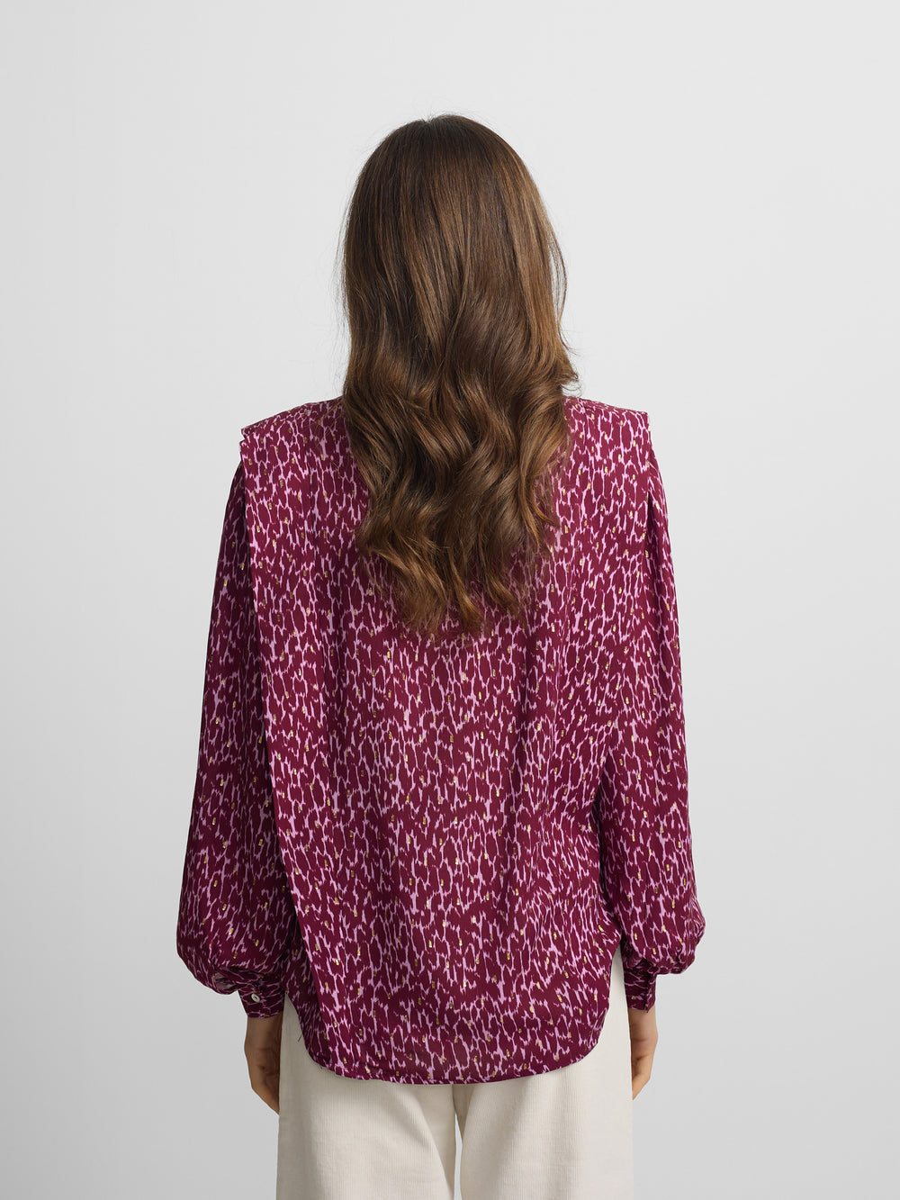 Blusa estampada com lurex roxo