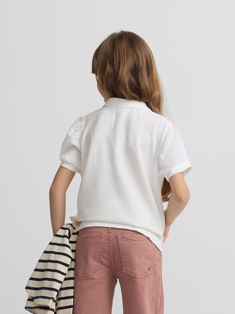 Polo fille classique blanc