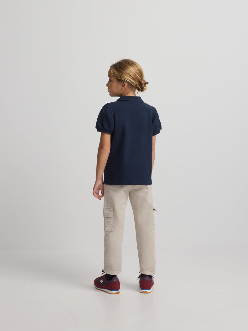 Polo fille classique bleu marine