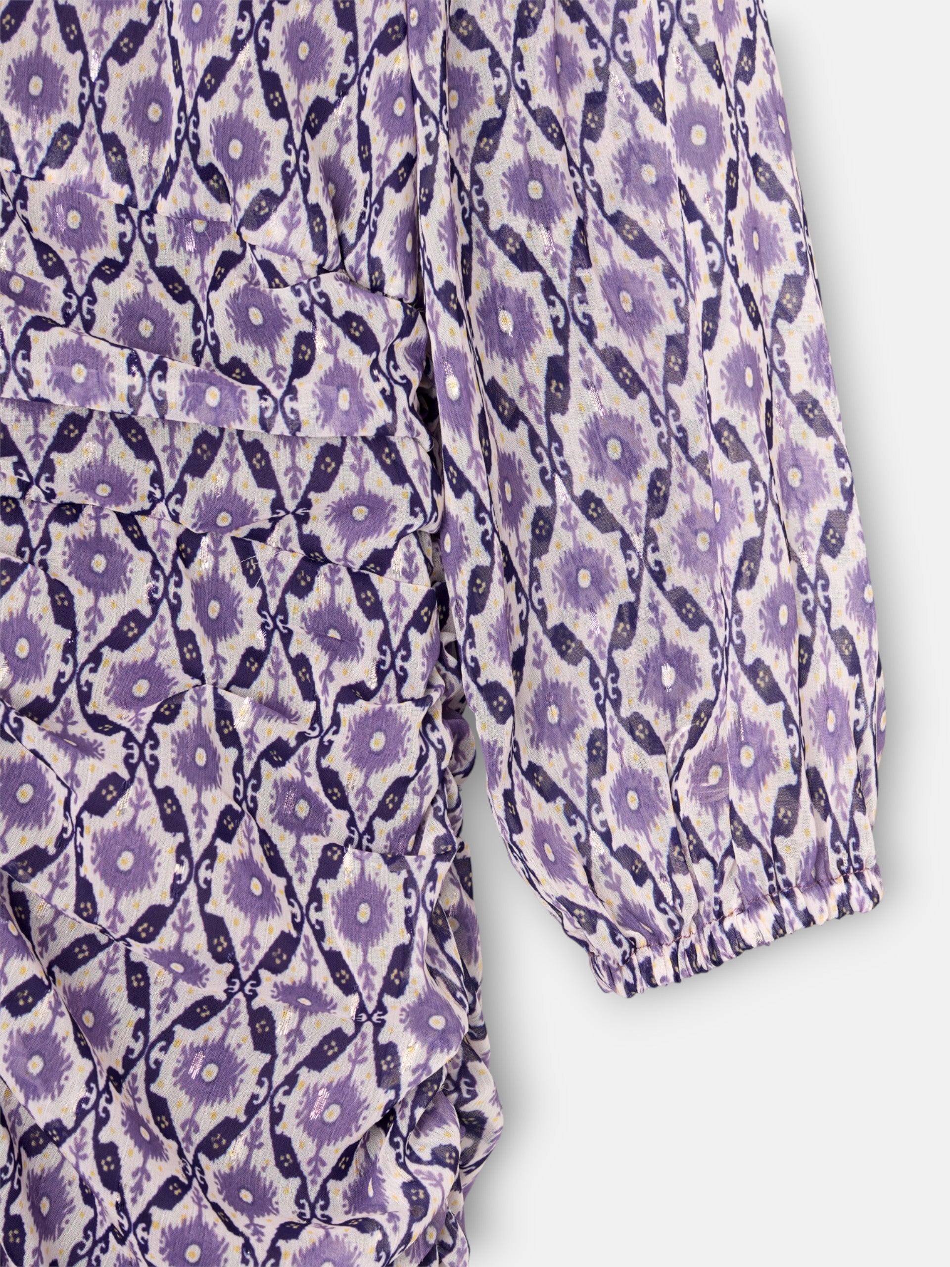 Vestido com manga francesa estampado em malva