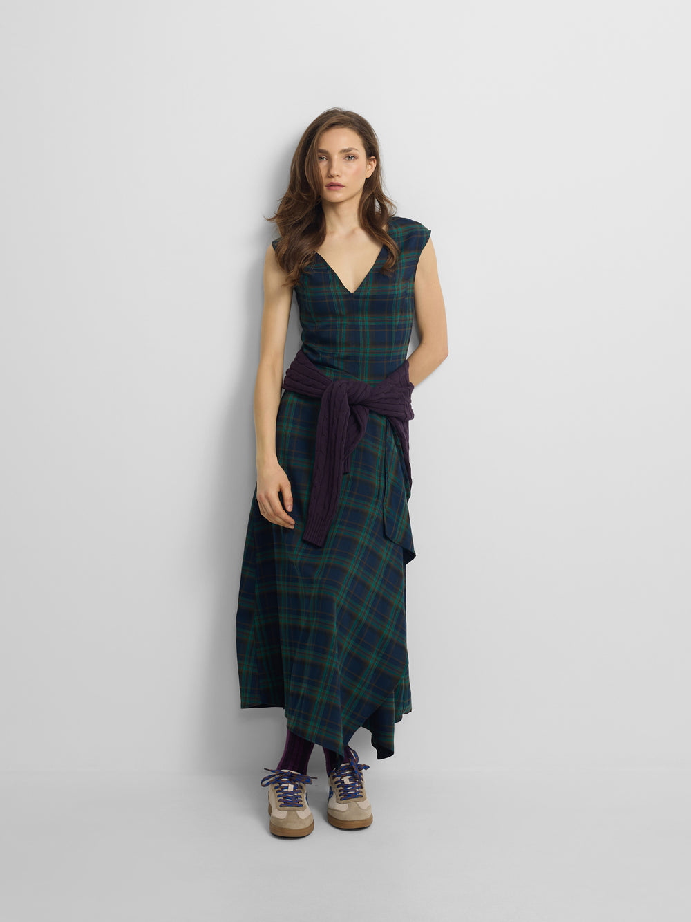 Vestido midi cuadros verdes