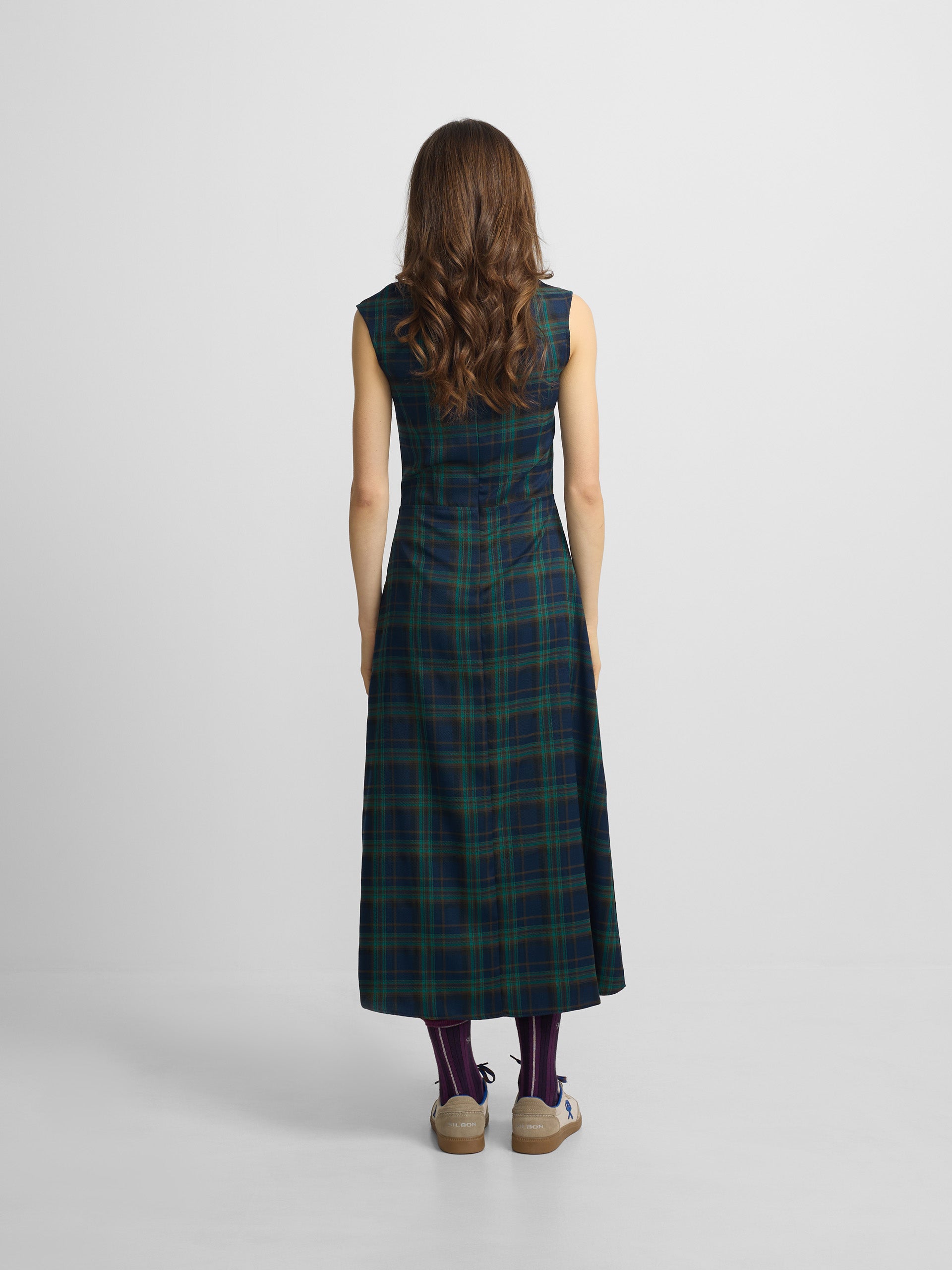 Green plaid midi dress