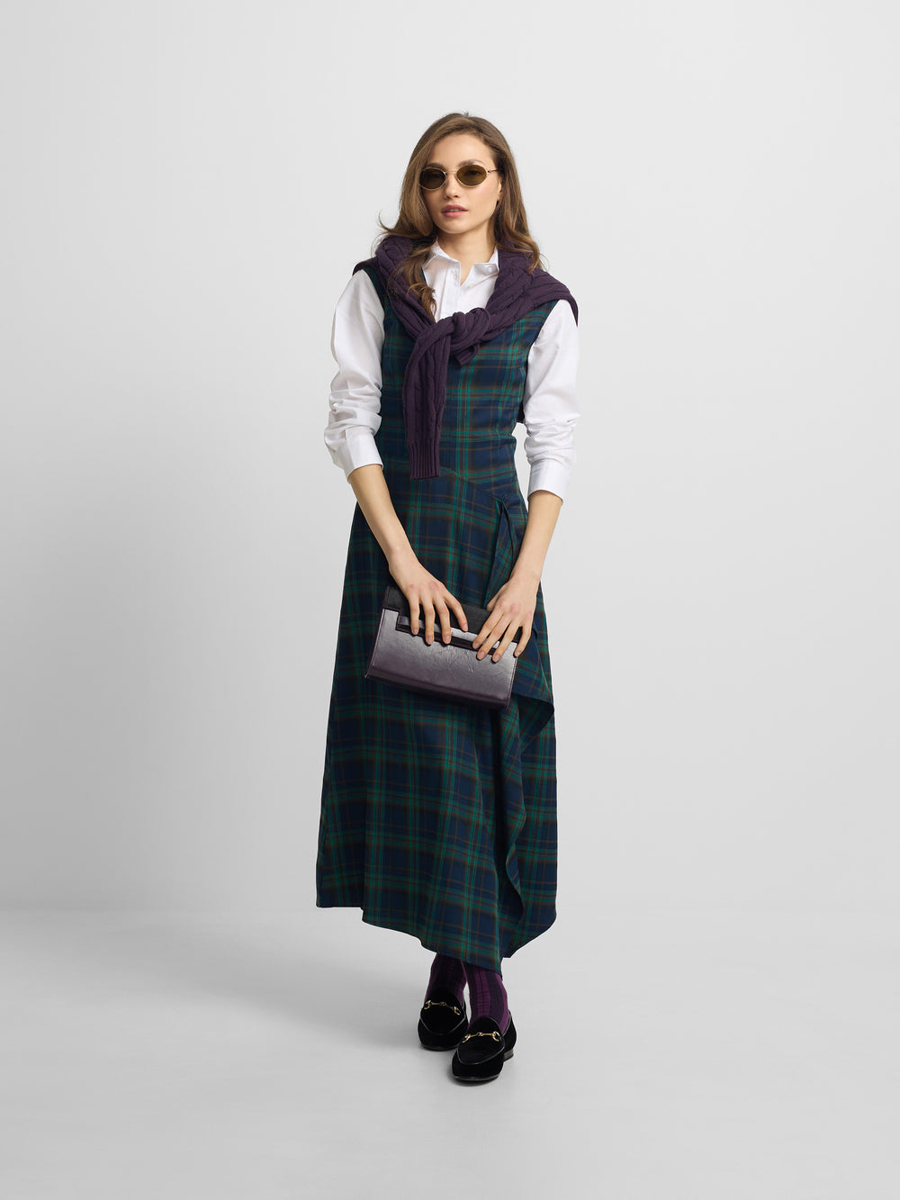 Vestido midi cuadros verdes