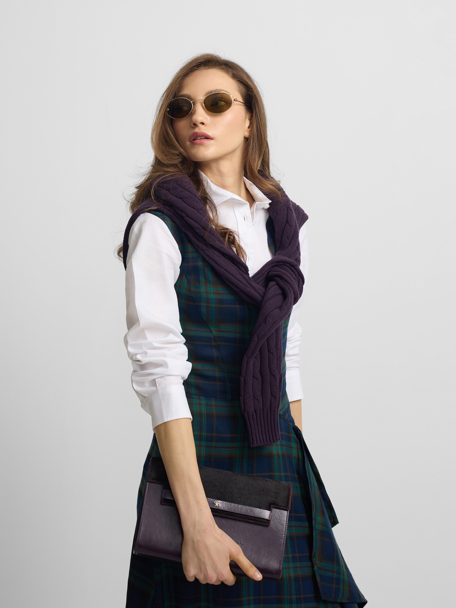 Green plaid midi dress