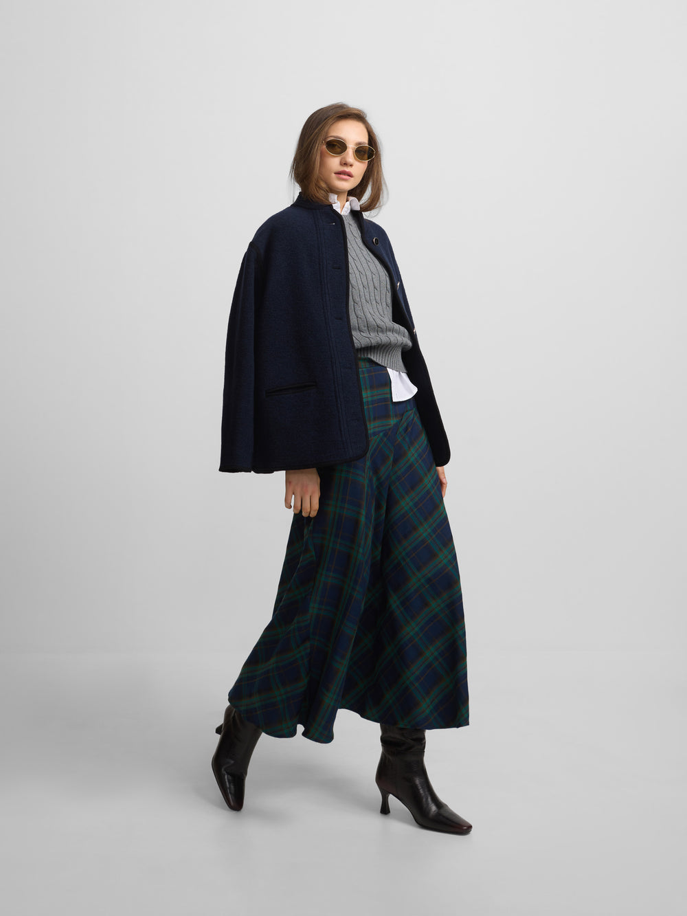 Falda midi cuadros verdes