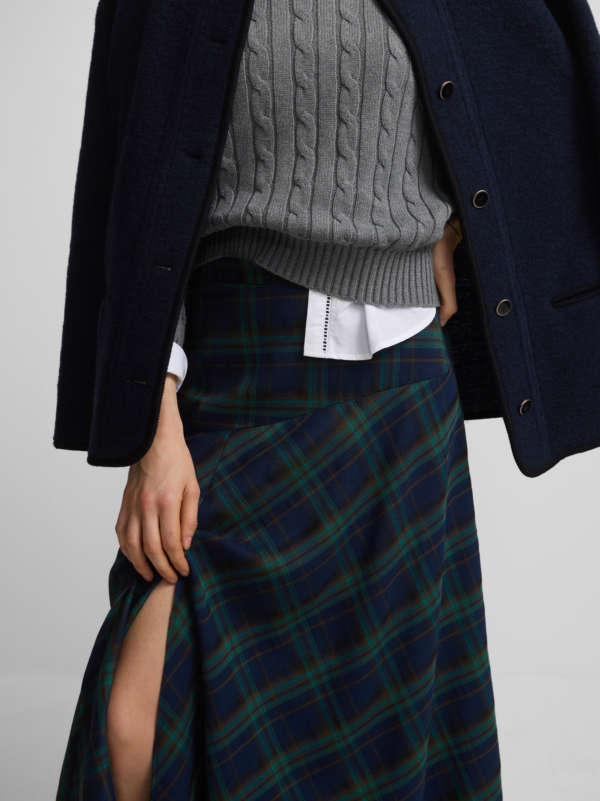 jupe midi à carreaux verts