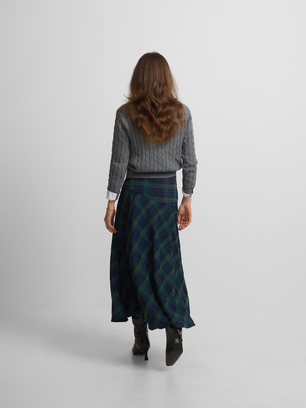 Falda midi cuadros verdes