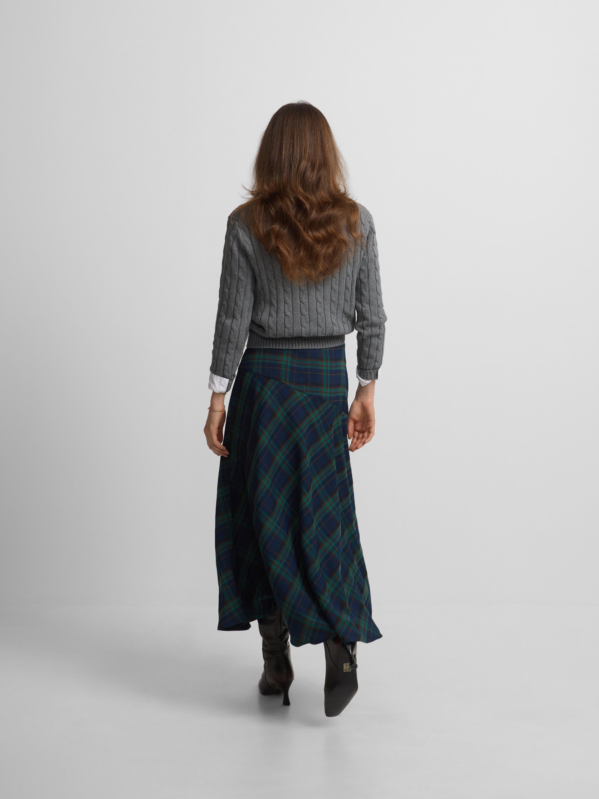 jupe midi à carreaux verts