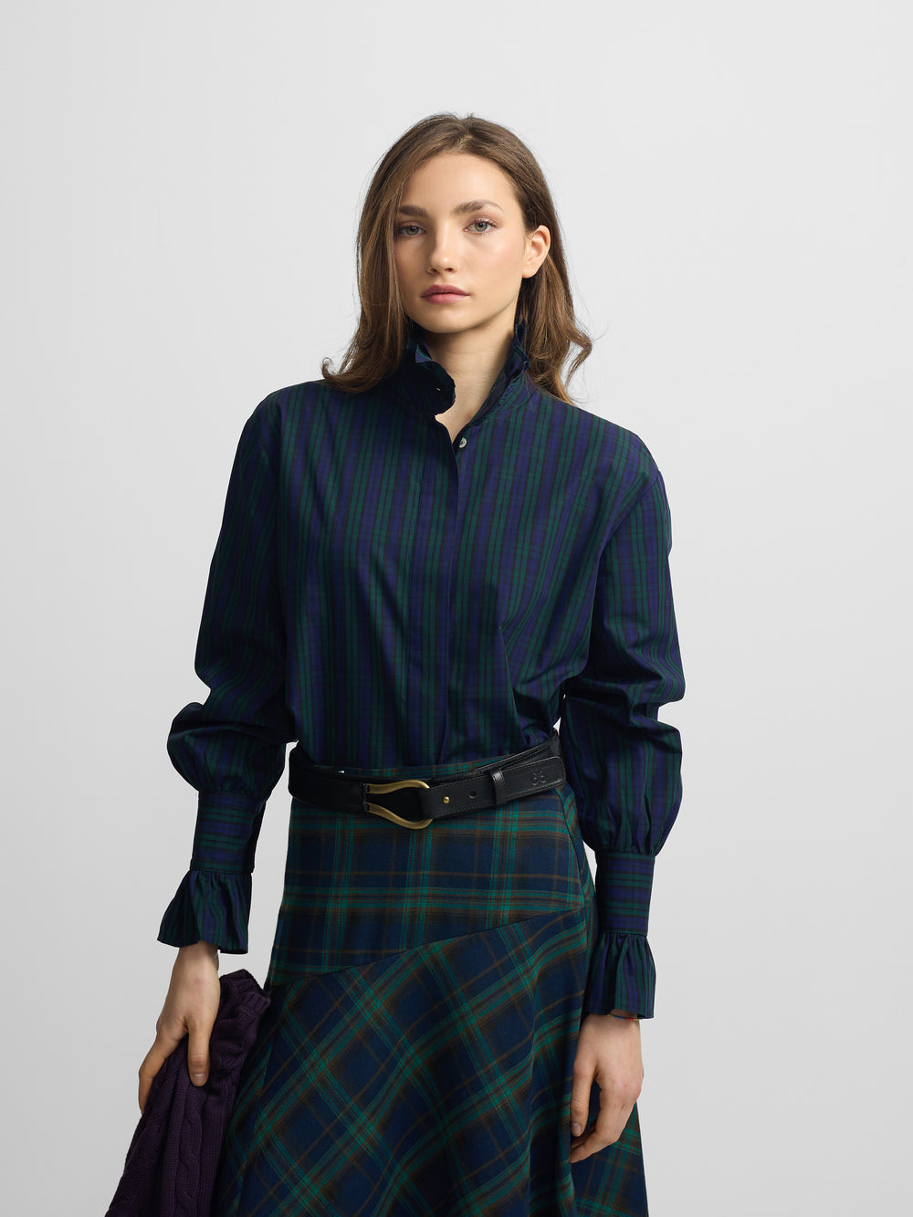 Camisa cuello cuadros verdes