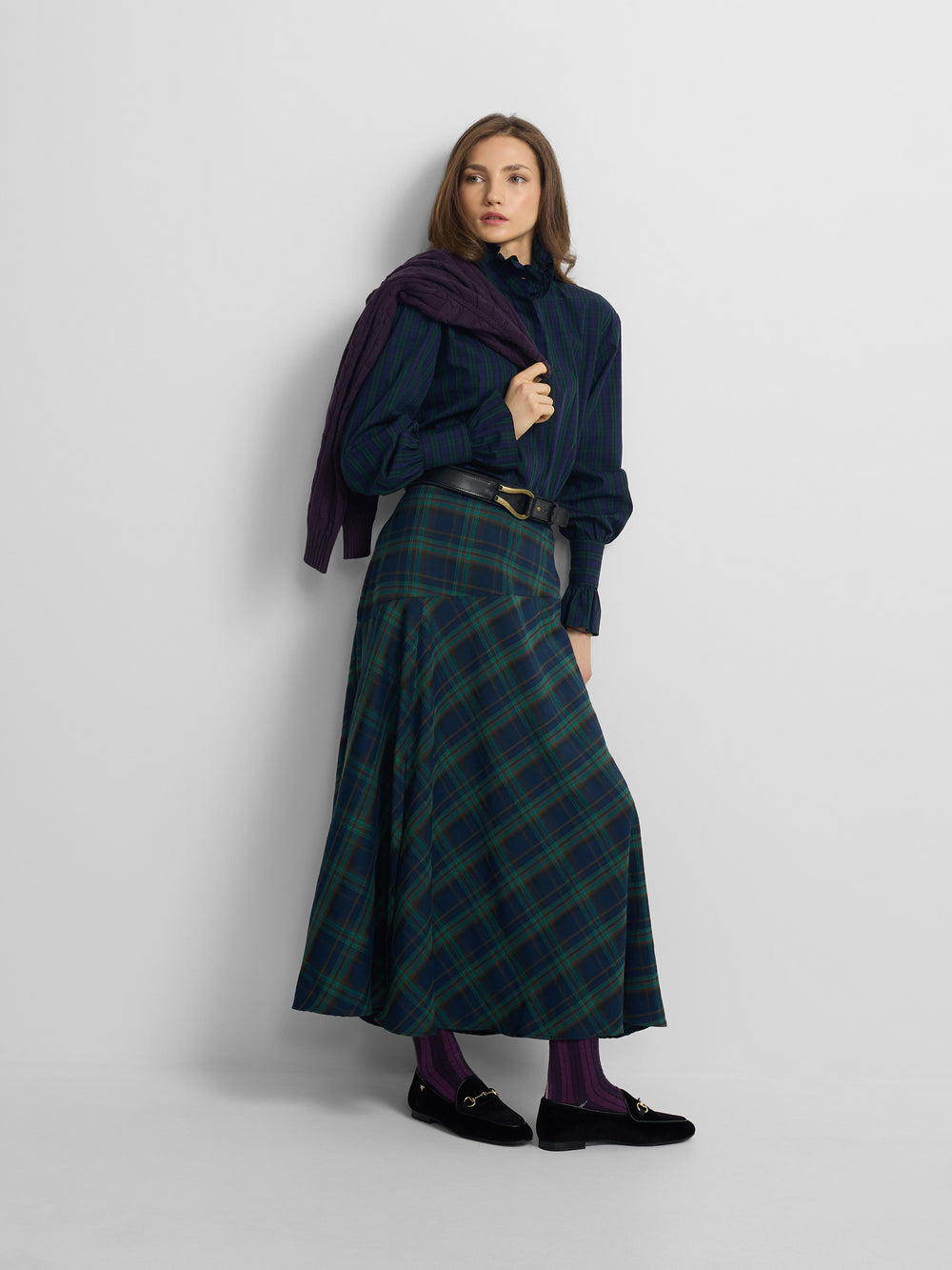 Camisa cuello cuadros verdes