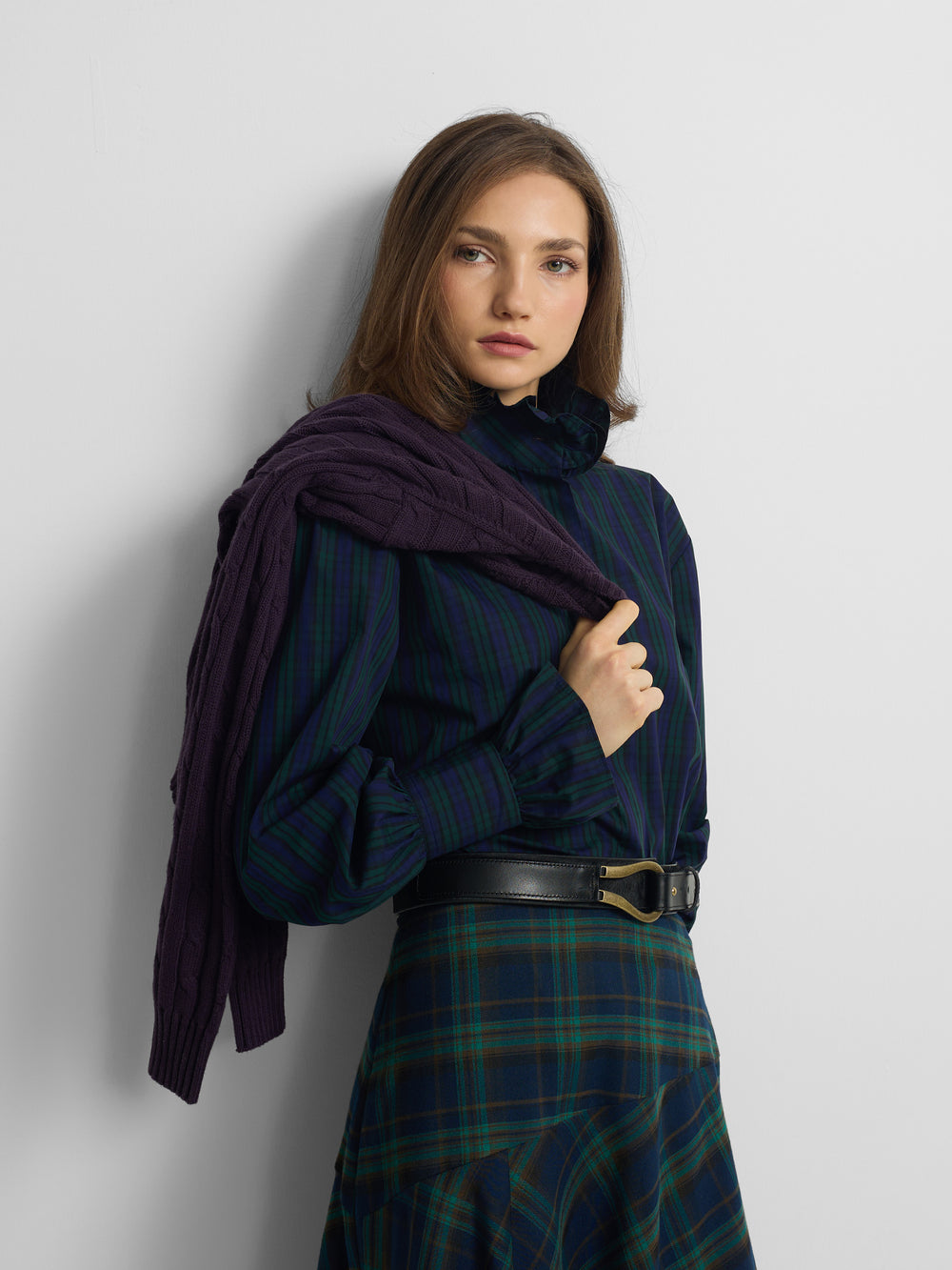 Camisa cuello cuadros verdes