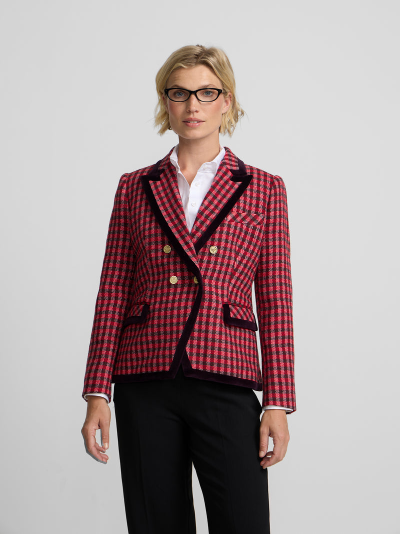 Americana cruzada ribete terciopelo cuadros vichy rosa