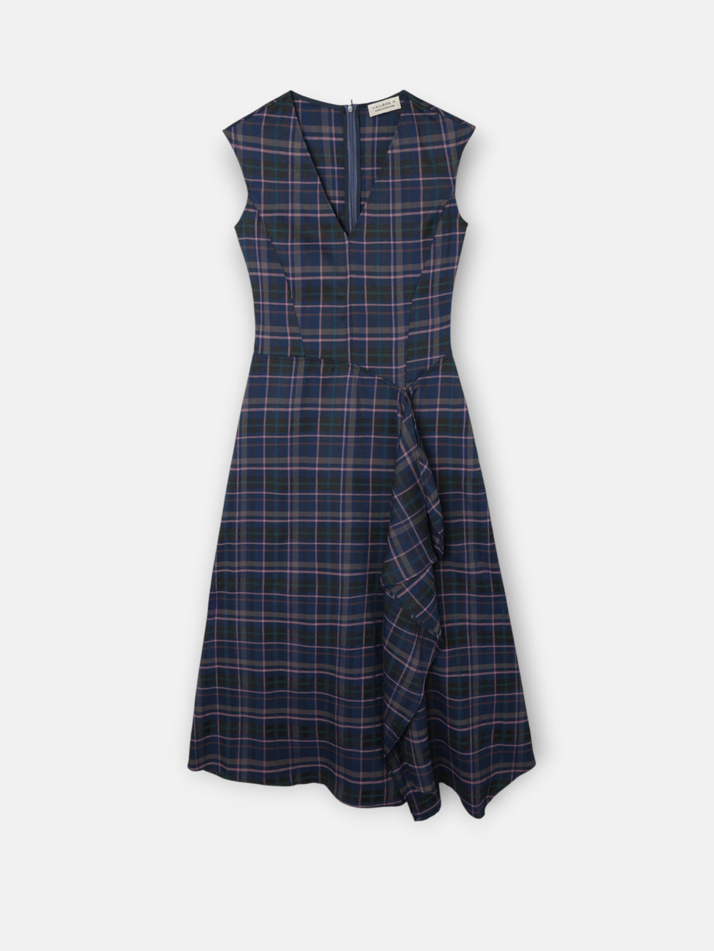 grey and pink plaid midi dress