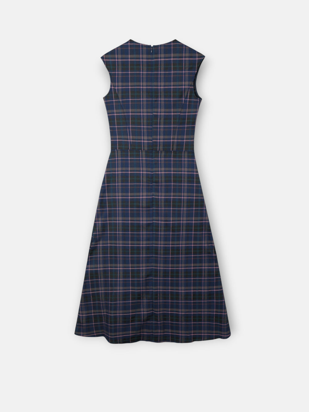 grey and pink plaid midi dress