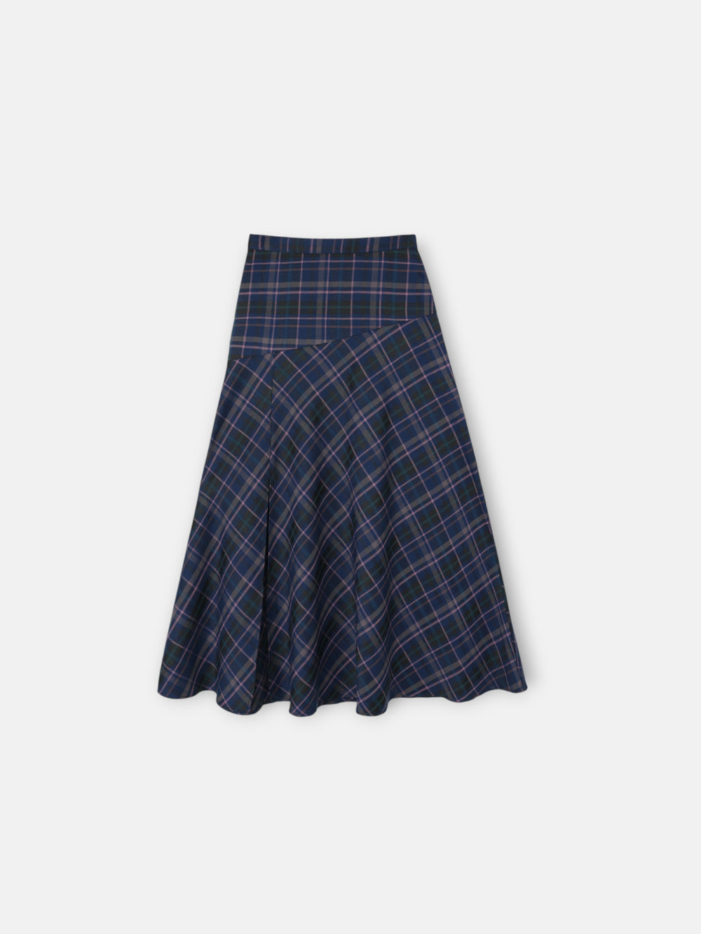 grey and pink plaid midi skirt