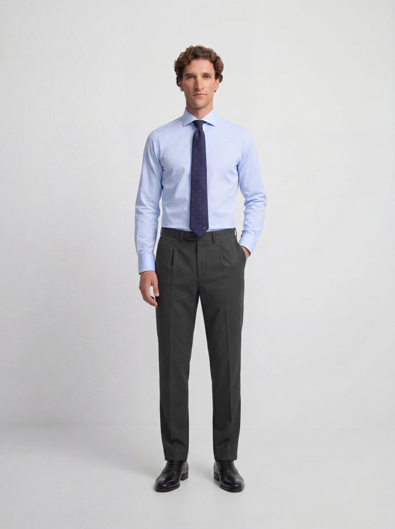 Stretch grey double-breasted suit trousers