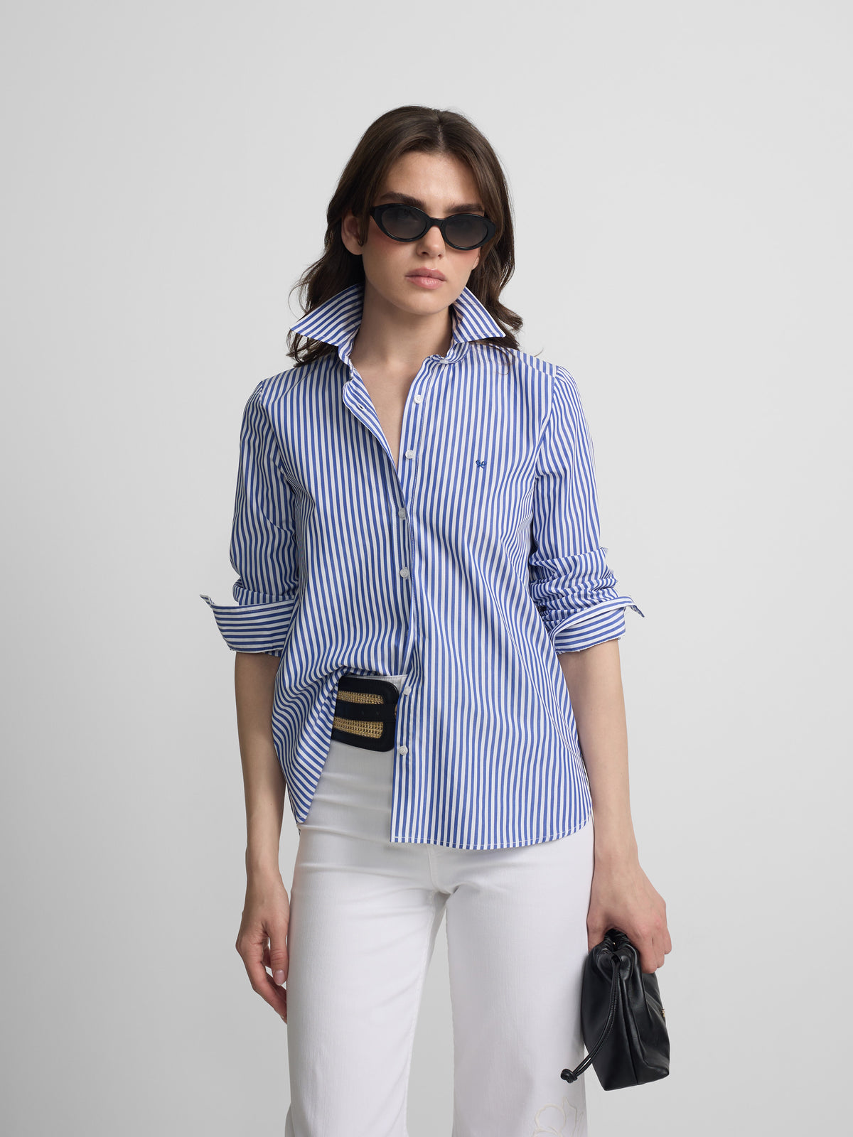 Camisa mulher riscas azul e branco