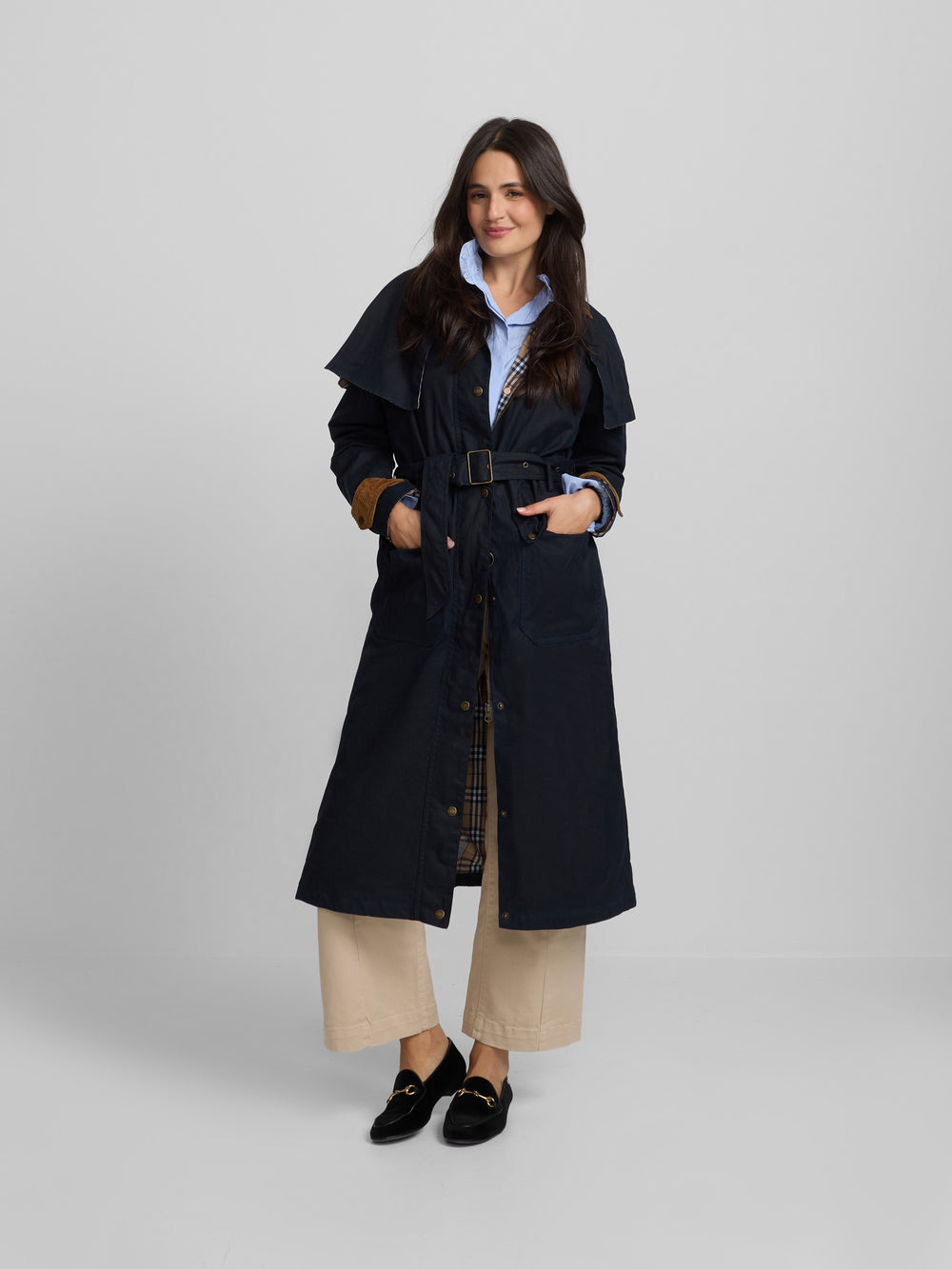 Parka larga encerada azul marino