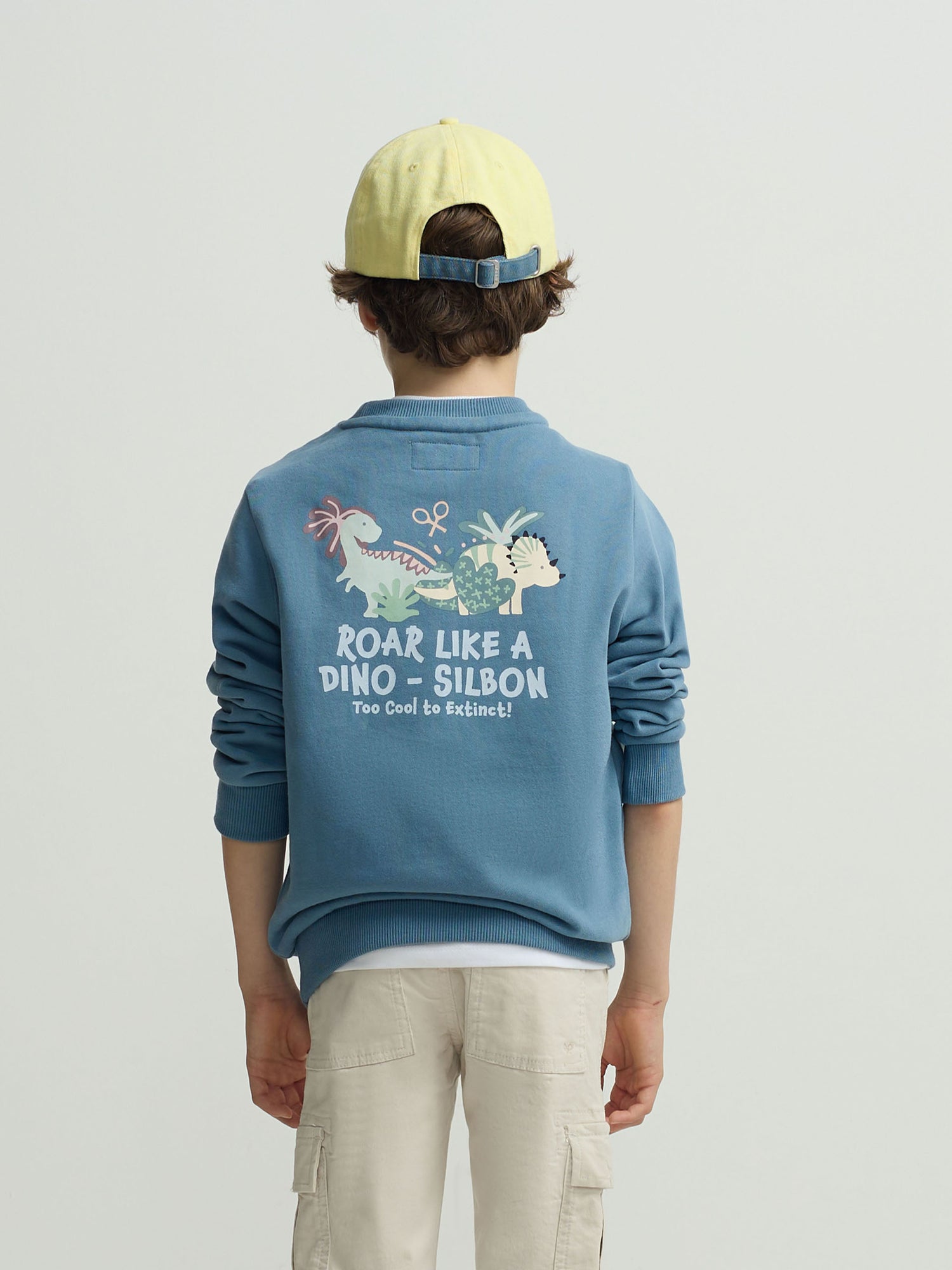 Sweatshirt kids roar like a dino azul