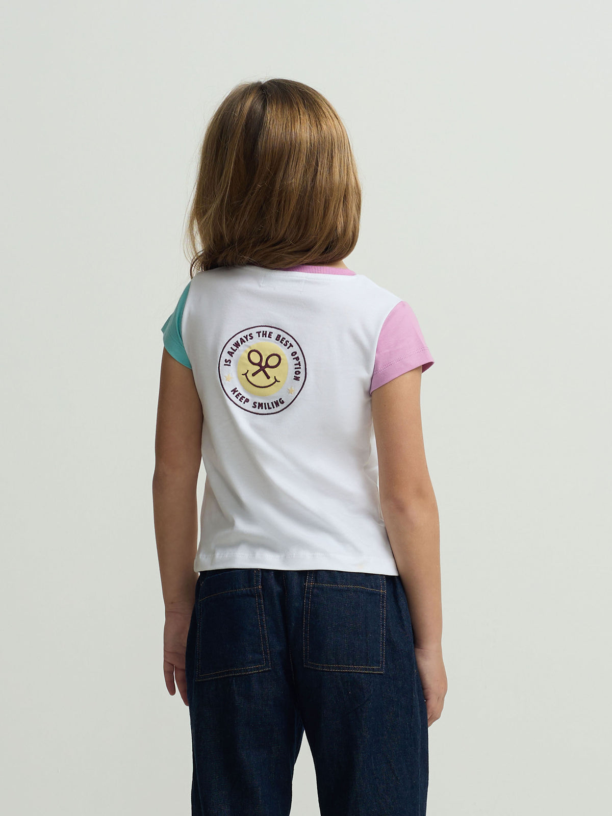 T-shirt menina mangas bicolor branca