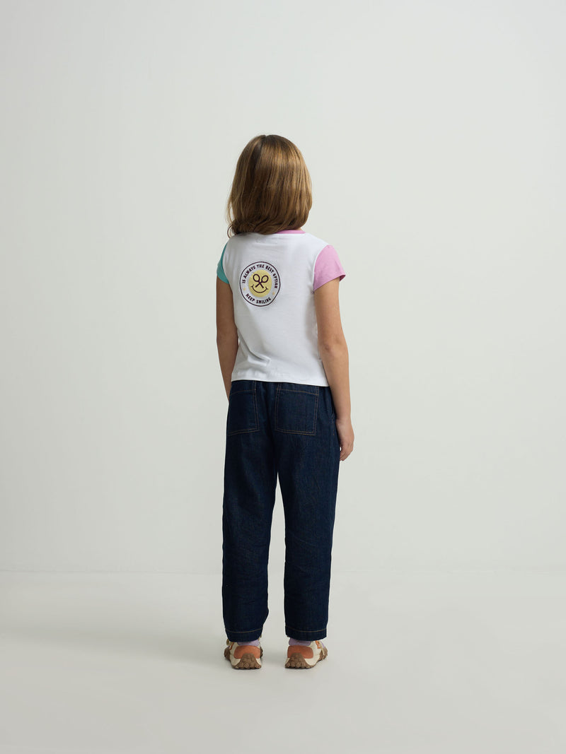 Camiseta girl mangas bicolor blanca