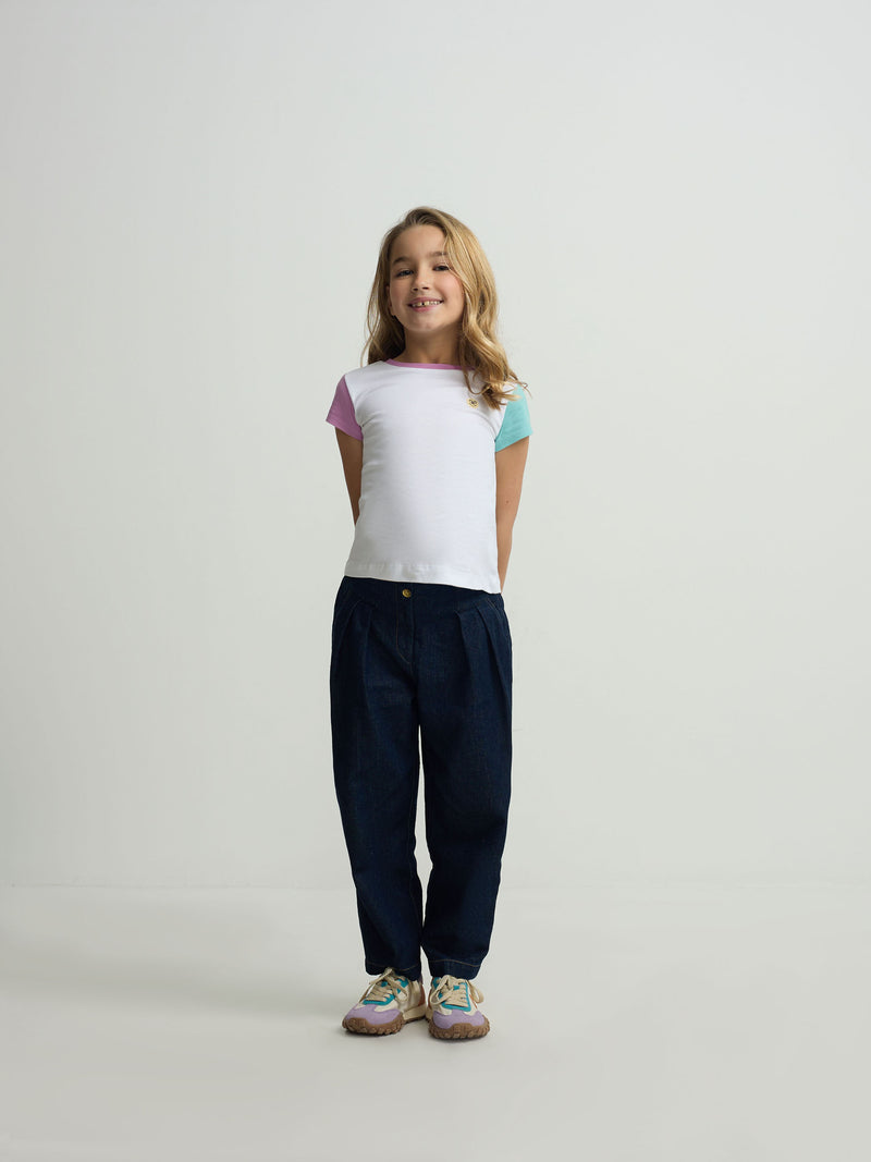 Camiseta girl mangas bicolor blanca