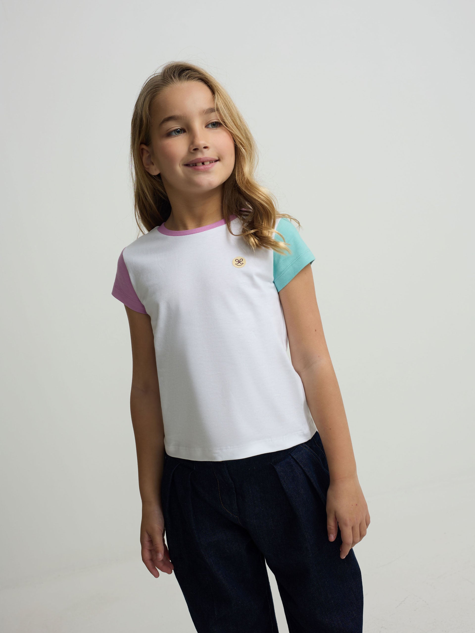 Camiseta girl mangas bicolor blanca