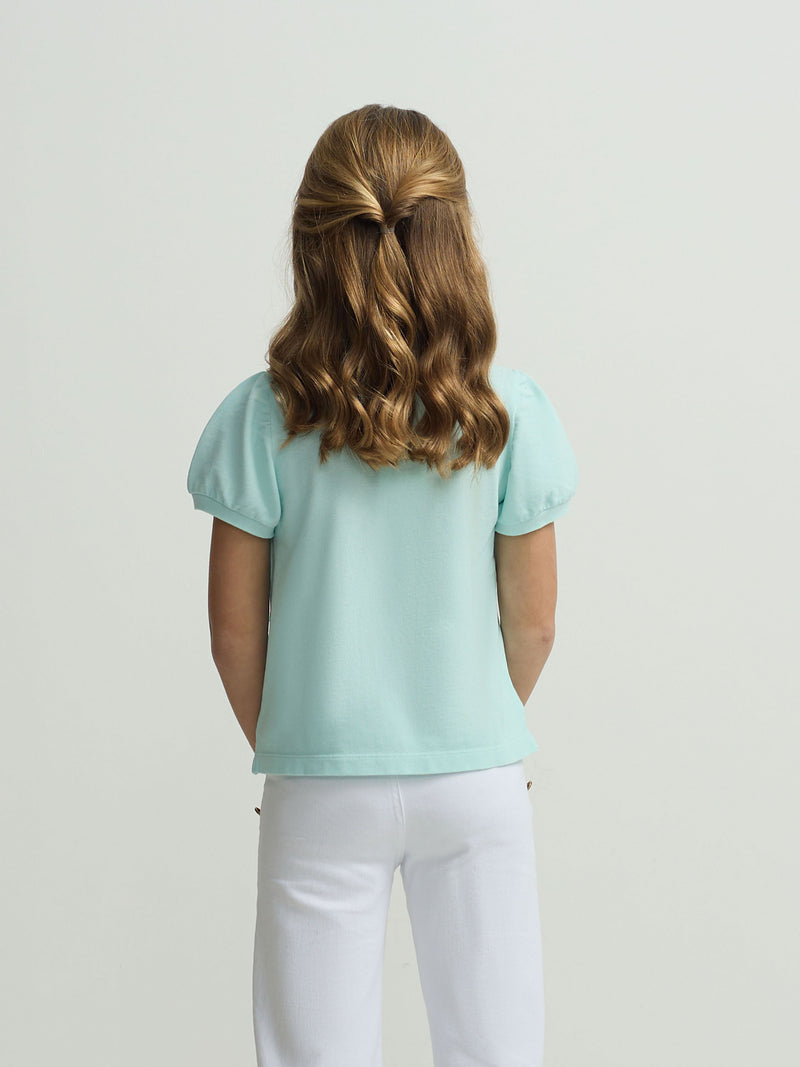 Polo fille à manches bouffantes vert clair