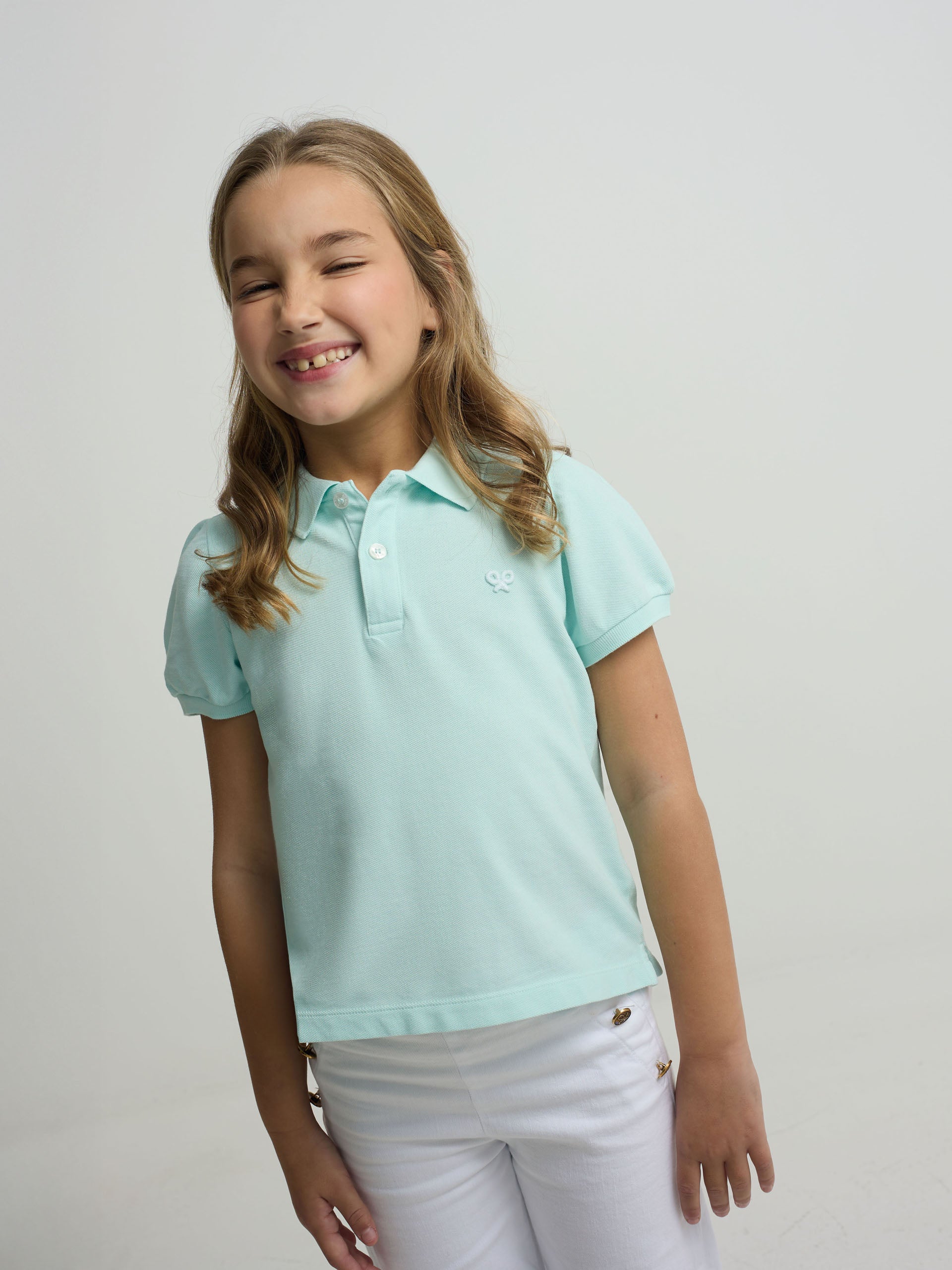 light green puff sleeve polo shirt for girls