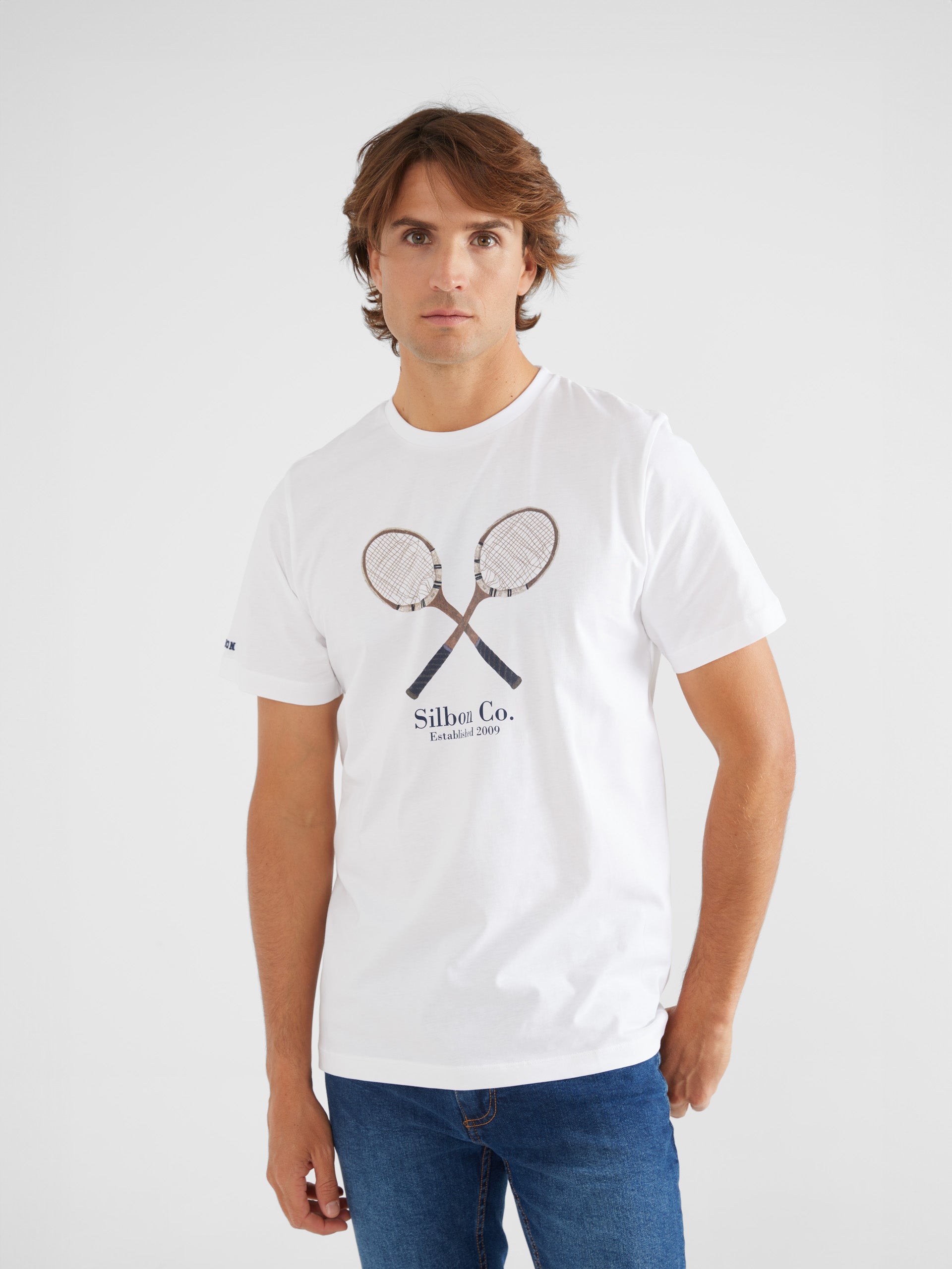 Camiseta raquetas vintage blanca