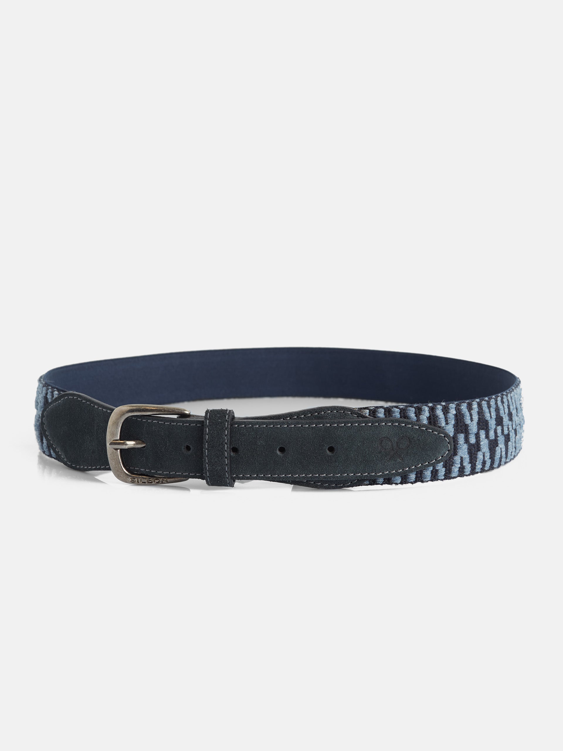 Cinturon silbon piel bordado azul