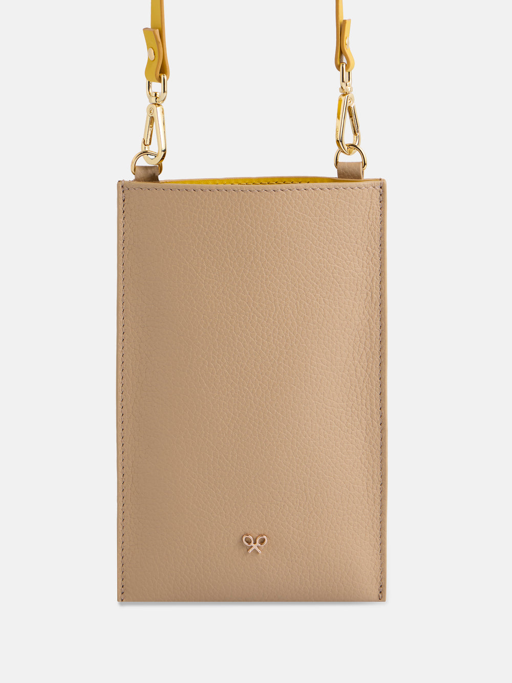 Portamovil piel bolsillo beige y amarillo