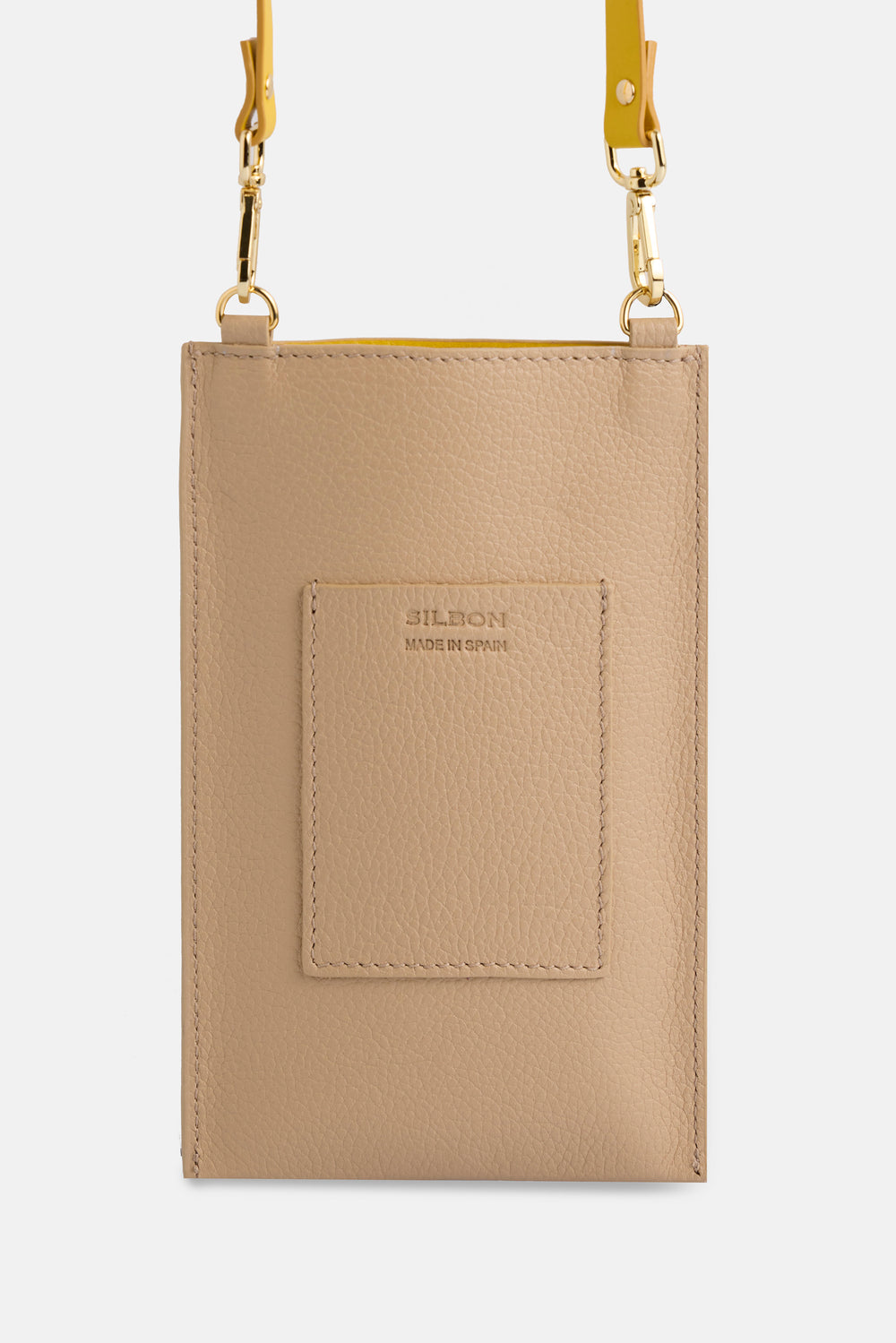 Portamovil piel bolsillo beige y amarillo