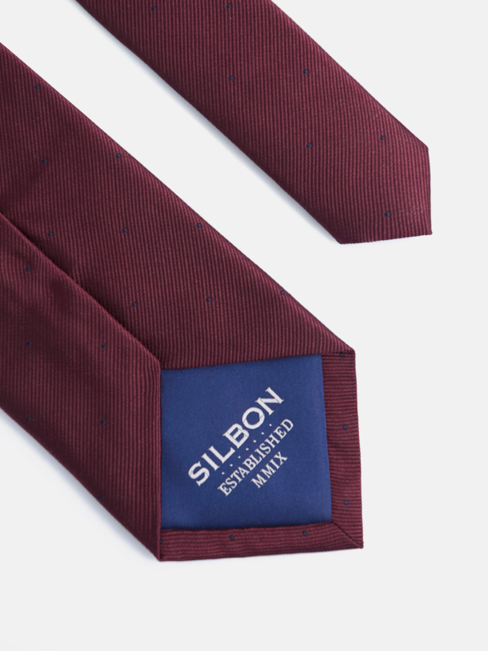 Corbata silbon mini puntos burdeos