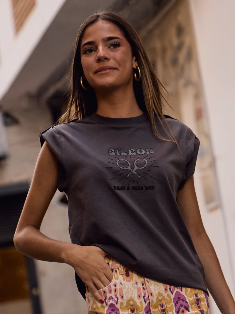 T-shirt mulher roll out have a nice day preta