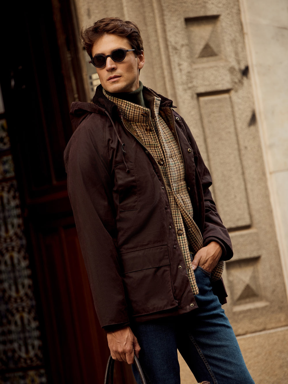 Manteau ciré marron foncé classique