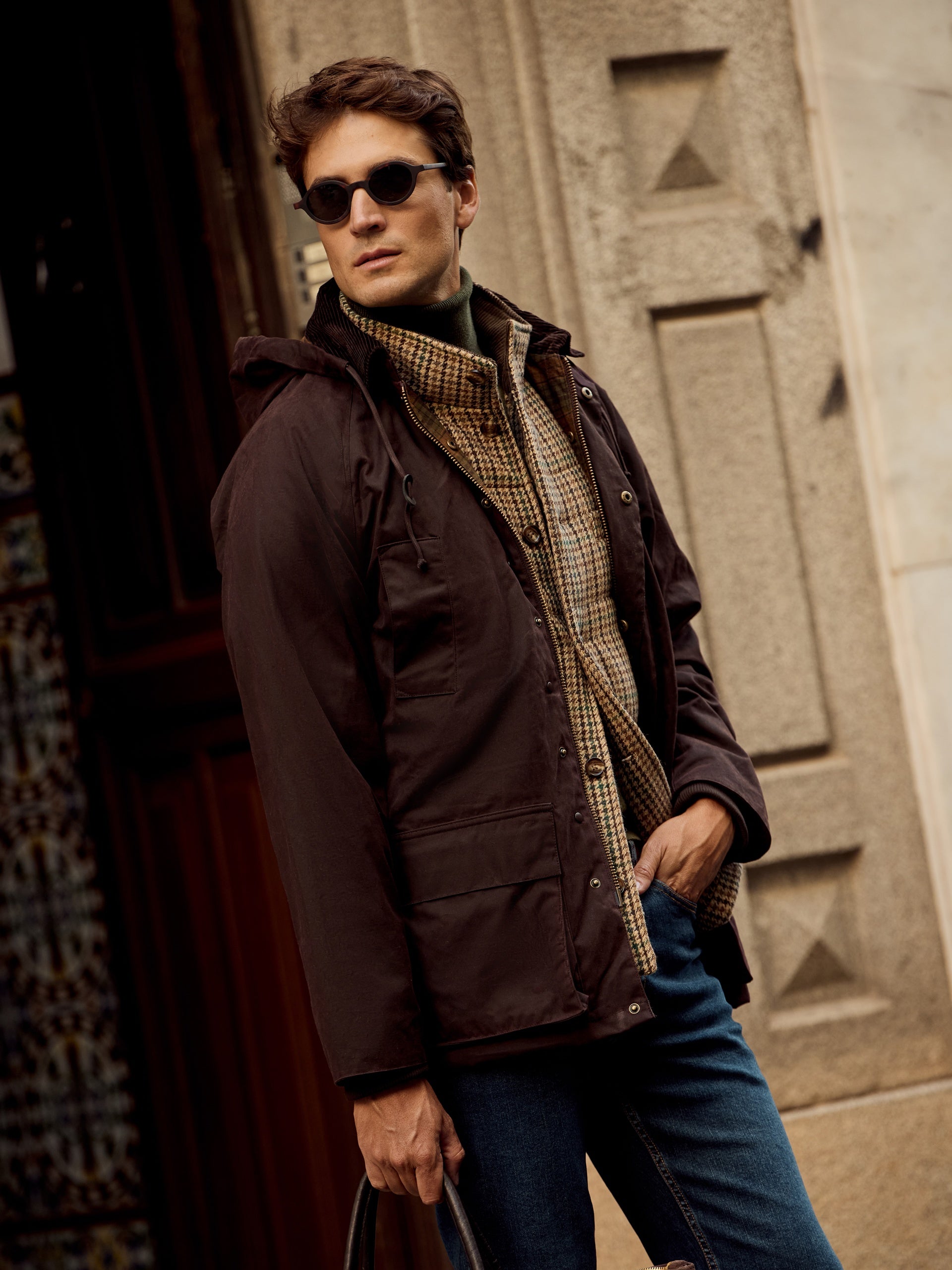 Manteau ciré marron foncé classique