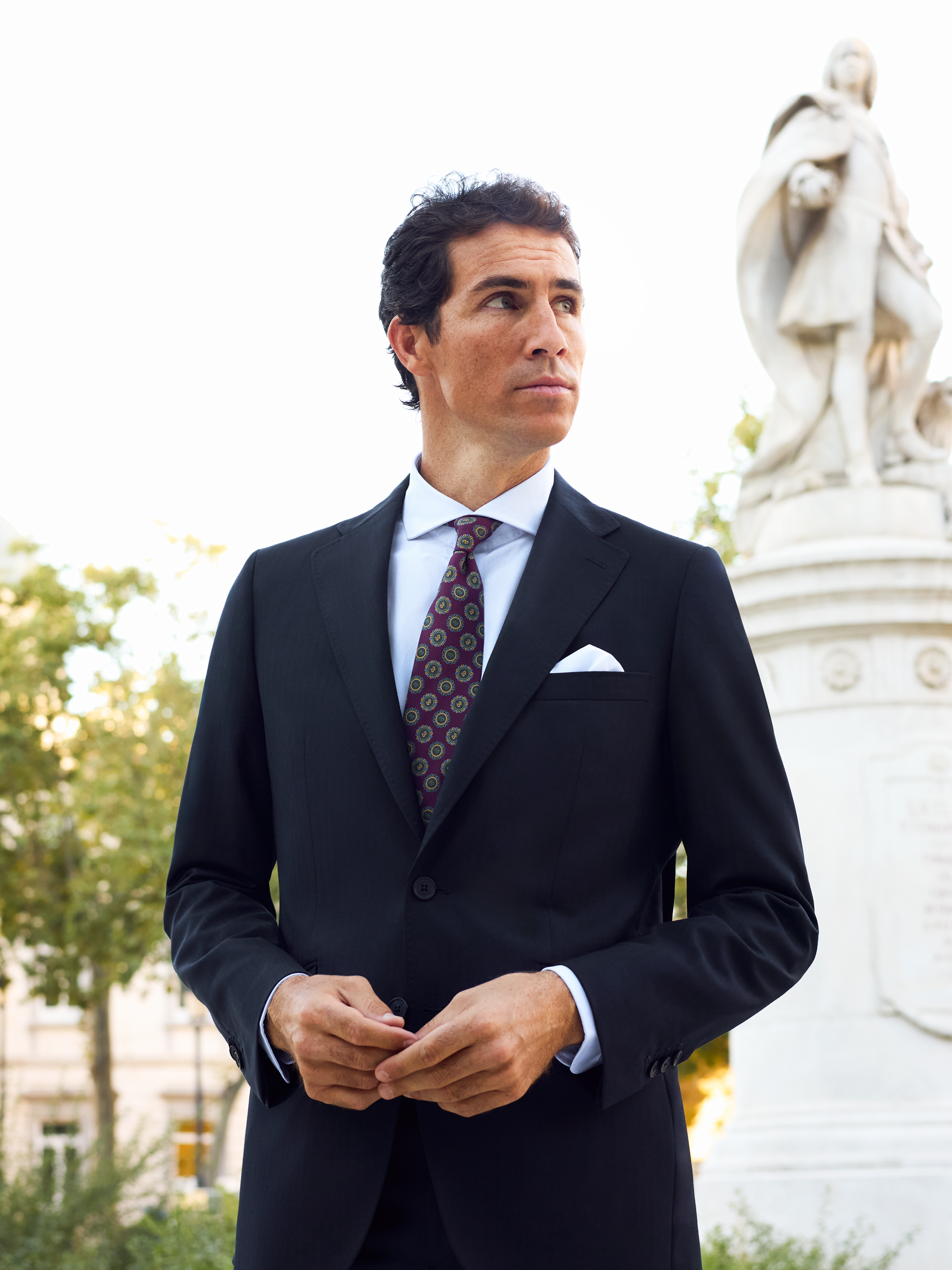 Classic navy blue herringbone suit jacket