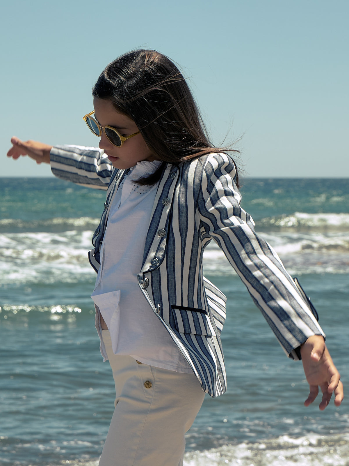 Navy blue striped sailor girl blazer
