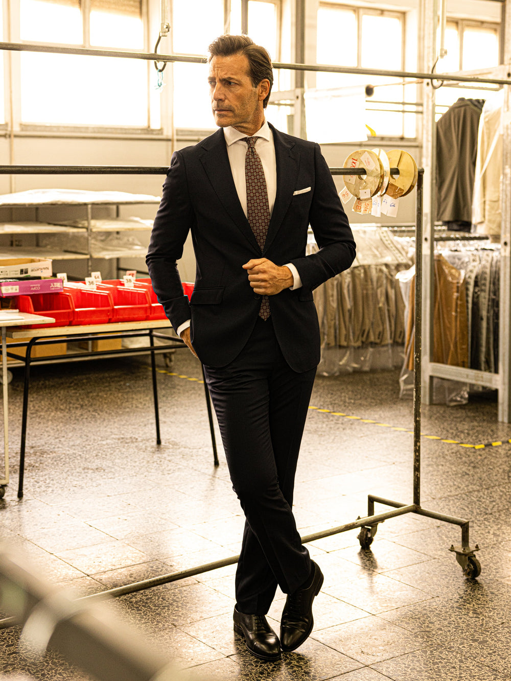 Navy blue structured suit pants