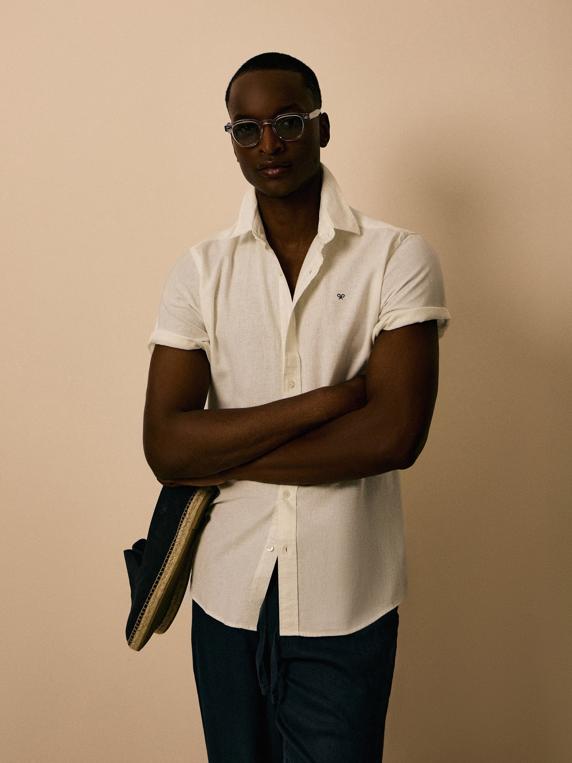 Chemise à manches courtes en lin blanc